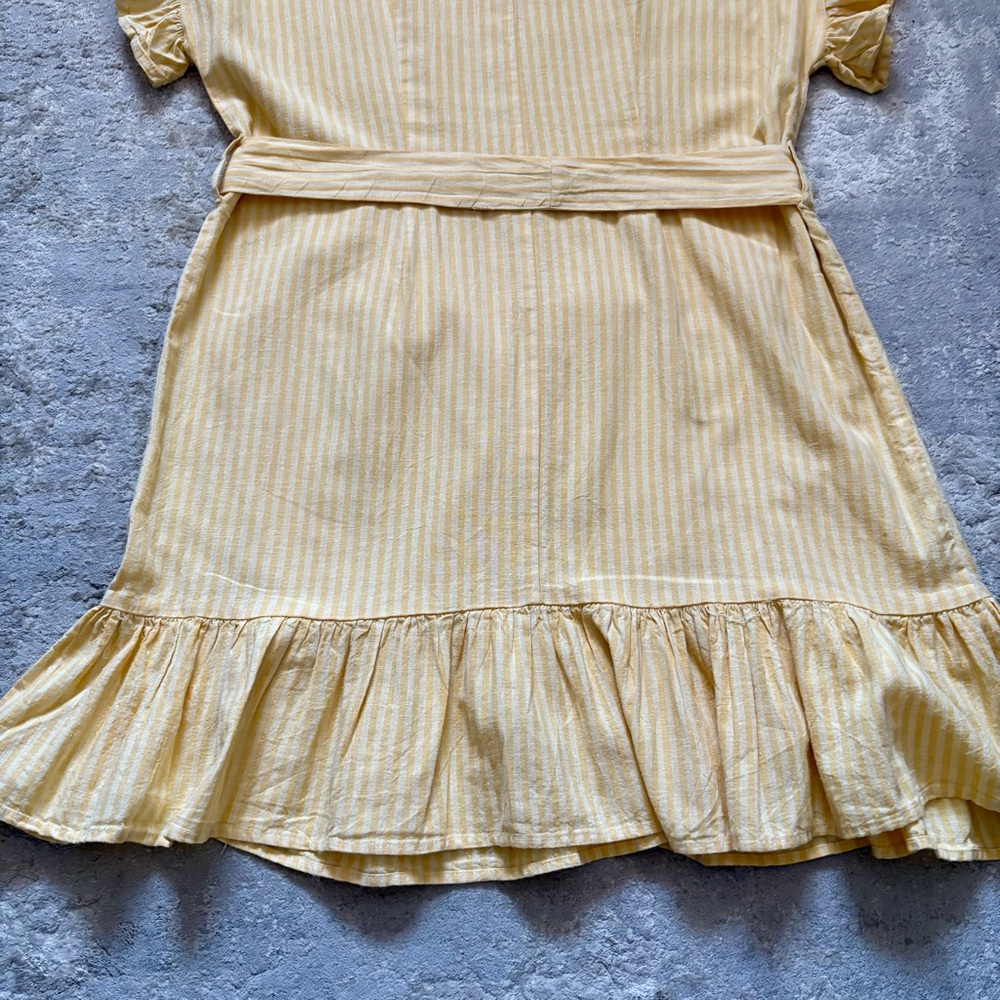 Jillian Harris x Joe Fresh Linen Blend Yellow Striped Ruffle Dress Size Large - Picture 11 of 14